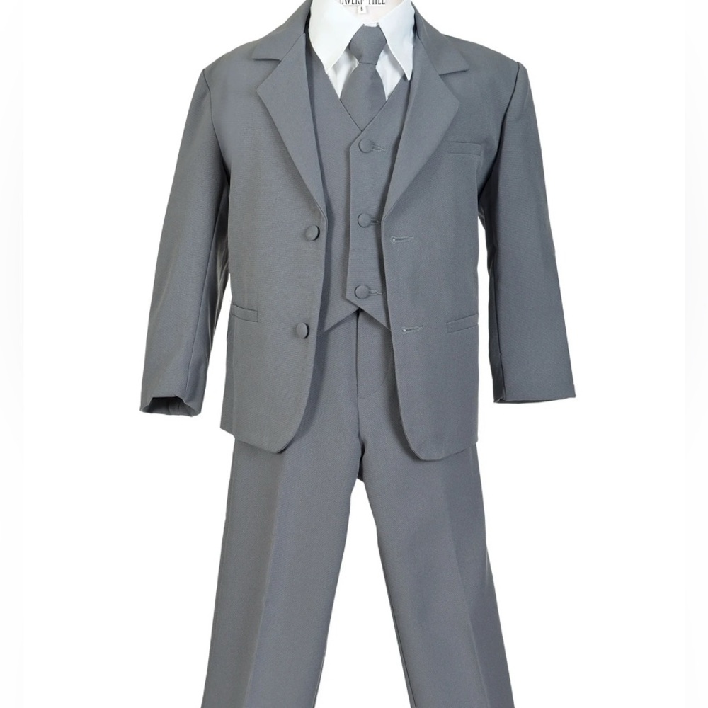Boys' Gray Vest Suit with White Shirt and Tie